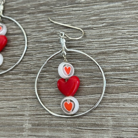 Silver Heart Hoop Earrings - Picture 6 of 12